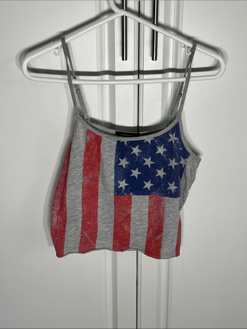Forever 21 Grey Red Blue Flag Print Cropped Camisole
